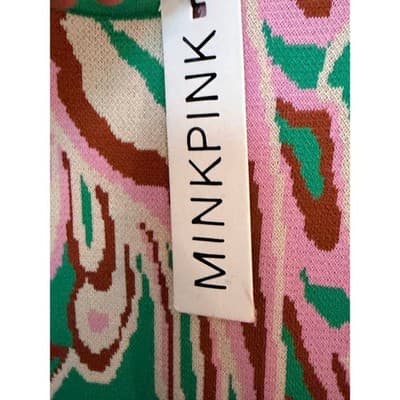 MINKPINK Sierra Knit Summer Sweater Fitted Mini Dress Green Pink XS NWT - Thumbnail 12