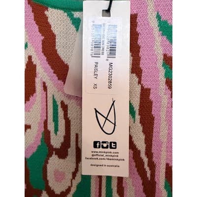 MINKPINK Sierra Knit Summer Sweater Fitted Mini Dress Green Pink XS NWT - Thumbnail 13