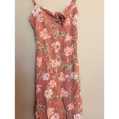 As You Wish Floral Molded Cup Sweetheart Spaghetti Strap Sundress Pink M - Thumbnail 3