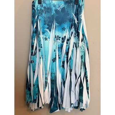 Studio Y Pleated Floral Print Asymmetric Hemline Midi Skirt Blue White Small - Thumbnail 2