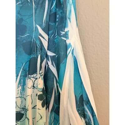 Studio Y Pleated Floral Print Asymmetric Hemline Midi Skirt Blue White Small - Thumbnail 14