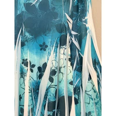 Studio Y Pleated Floral Print Asymmetric Hemline Midi Skirt Blue White Small - Thumbnail 13