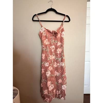 As You Wish Floral Molded Cup Sweetheart Spaghetti Strap Sundress Pink M - Thumbnail 2