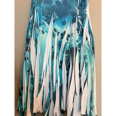 Studio Y Pleated Floral Print Asymmetric Hemline Midi Skirt Blue White Small - Thumbnail 10