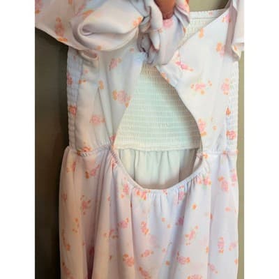 Altar’d State Floral Smocked Mini Dress White Pink Flutter Sleeve M NWOT - Thumbnail 13