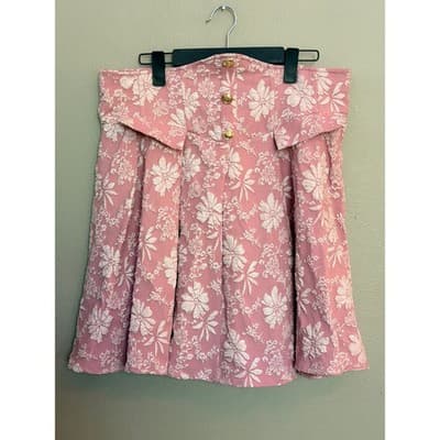Shein Curve High Waist Jacquard Button Detail Floral Pattern Skirt Pink 2X NWOT