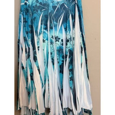 Studio Y Pleated Floral Print Asymmetric Hemline Midi Skirt Blue White Small - Thumbnail 20