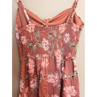 As You Wish Floral Molded Cup Sweetheart Spaghetti Strap Sundress Pink M - Thumbnail 9
