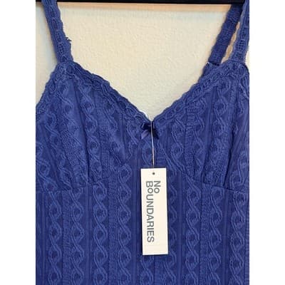 NO BOUNDARIES Cable Knit Lace Trim Mini Slip Dress Blue Size Small NWT - Thumbnail 6