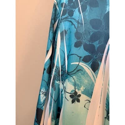 Studio Y Pleated Floral Print Asymmetric Hemline Midi Skirt Blue White Small - Thumbnail 17