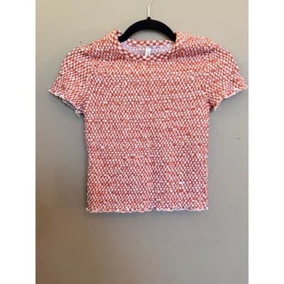 American Eagle Smocked Crop Top Women's Orange Stretch Short Sleeve Small NWT - Thumbnail 2