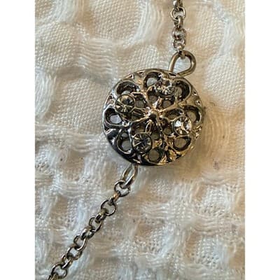 Silver Tone Station Necklace Rhinestone Medallion Chain Fashion Jewelry - Thumbnail 10