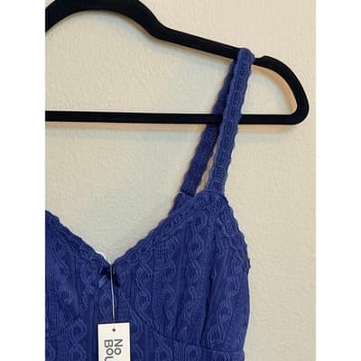 NO BOUNDARIES Cable Knit Lace Trim Mini Slip Dress Blue Size Small NWT - Thumbnail 7