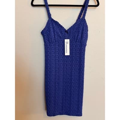 NO BOUNDARIES Cable Knit Lace Trim Mini Slip Dress Blue Size Small NWT - Thumbnail 3