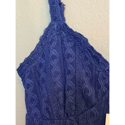 NO BOUNDARIES Cable Knit Lace Trim Mini Slip Dress Blue Size Small NWT - Thumbnail 10