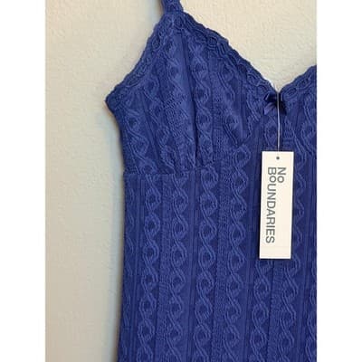 NO BOUNDARIES Cable Knit Lace Trim Mini Slip Dress Blue Size Small NWT - Thumbnail 5