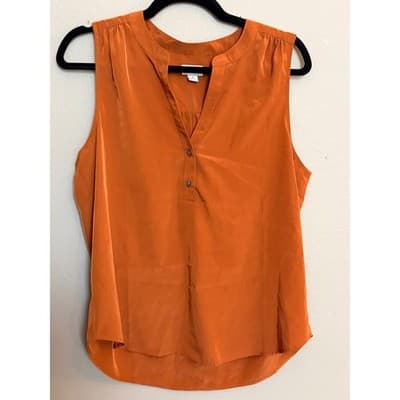 J Crew Women's V Neck Popover Button Front Sleeveless Top Orange Small NWOT - Thumbnail 4