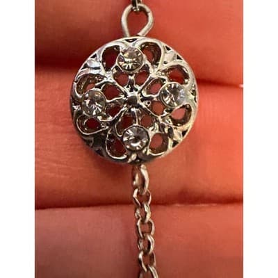 Silver Tone Station Necklace Rhinestone Medallion Chain Fashion Jewelry - Thumbnail 12