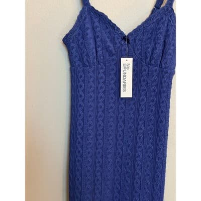 NO BOUNDARIES Cable Knit Lace Trim Mini Slip Dress Blue Size Small NWT - Thumbnail 4