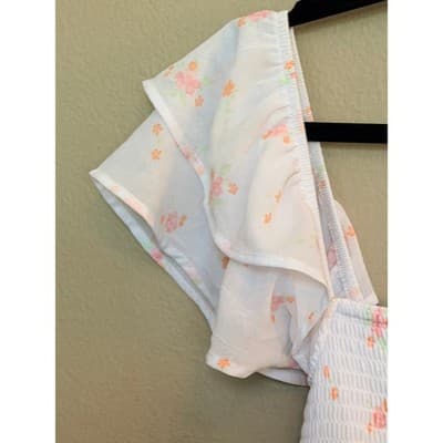 Altar’d State Floral Smocked Mini Dress White Pink Flutter Sleeve M NWOT - Thumbnail 6