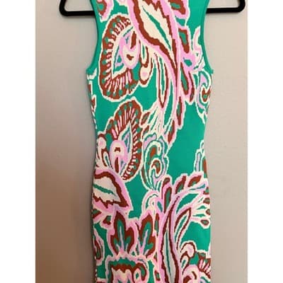 MINKPINK Sierra Knit Summer Sweater Fitted Mini Dress Green Pink XS NWT - Thumbnail 15