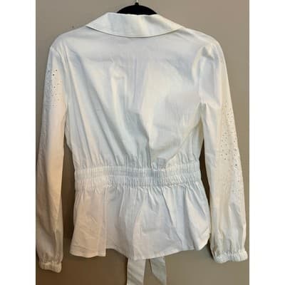 White House Black Market Tie-Waist Embroidered Poplin Shirt White XS NWOT - Thumbnail 14