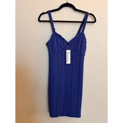 NO BOUNDARIES Cable Knit Lace Trim Mini Slip Dress Blue Size Small NWT - Thumbnail 2