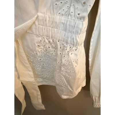 White House Black Market Tie-Waist Embroidered Poplin Shirt White XS NWOT - Thumbnail 8