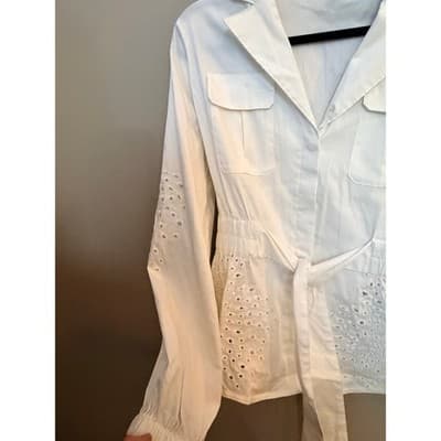 White House Black Market Tie-Waist Embroidered Poplin Shirt White XS NWOT - Thumbnail 10