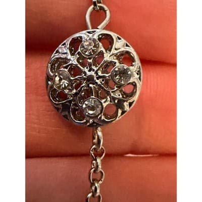 Silver Tone Station Necklace Rhinestone Medallion Chain Fashion Jewelry - Thumbnail 11