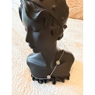 Silver Tone Station Necklace Rhinestone Medallion Chain Fashion Jewelry
