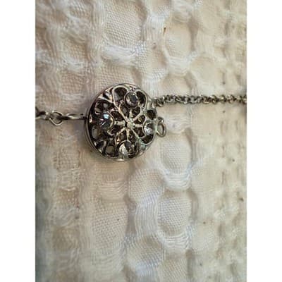 Silver Tone Station Necklace Rhinestone Medallion Chain Fashion Jewelry - Thumbnail 9