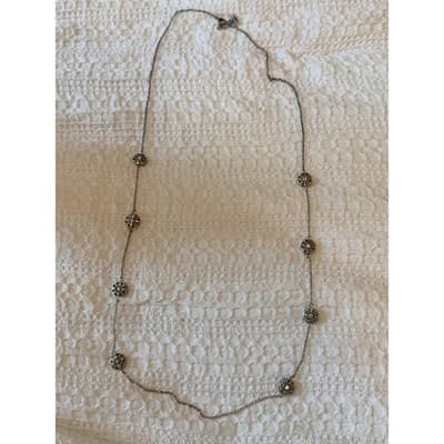 Silver Tone Station Necklace Rhinestone Medallion Chain Fashion Jewelry - Thumbnail 13