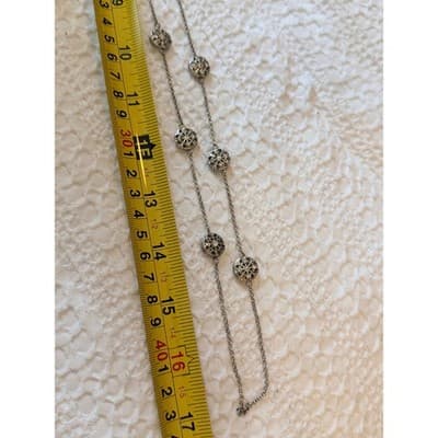 Silver Tone Station Necklace Rhinestone Medallion Chain Fashion Jewelry - Thumbnail 14