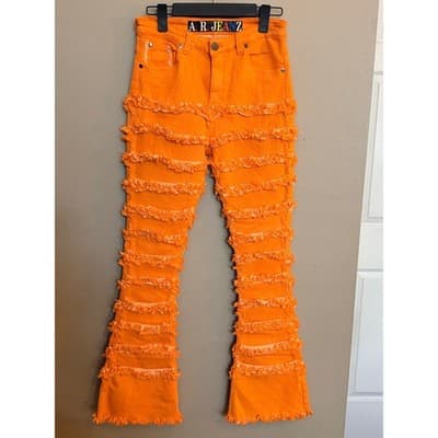 A.R Jeans High Rise Distressed Layered Ruffle Down Flared Jeans Junior 9-11 NWT - Thumbnail 2
