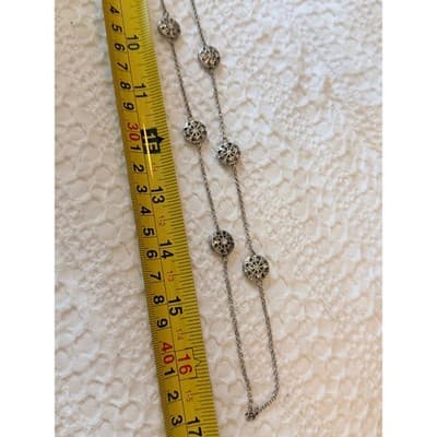 Silver Tone Station Necklace Rhinestone Medallion Chain Fashion Jewelry - Thumbnail 16