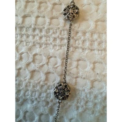 Silver Tone Station Necklace Rhinestone Medallion Chain Fashion Jewelry - Thumbnail 6