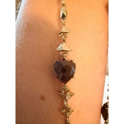 Gold Tone Garnet Gemstone Necklace Red Stone Link Chain Statement Jewelry - Thumbnail 18
