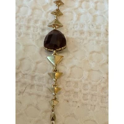 Gold Tone Garnet Gemstone Necklace Red Stone Link Chain Statement Jewelry - Thumbnail 6
