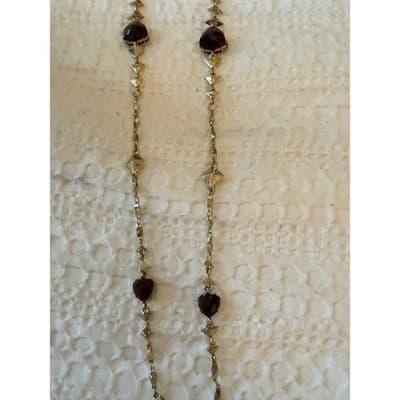 Gold Tone Garnet Gemstone Necklace Red Stone Link Chain Statement Jewelry - Thumbnail 9