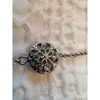 Silver Tone Station Necklace Rhinestone Medallion Chain Fashion Jewelry - Thumbnail 7