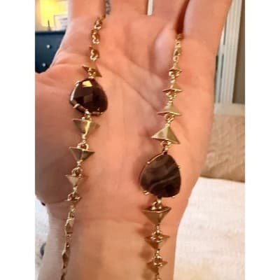 Gold Tone Garnet Gemstone Necklace Red Stone Link Chain Statement Jewelry - Thumbnail 17
