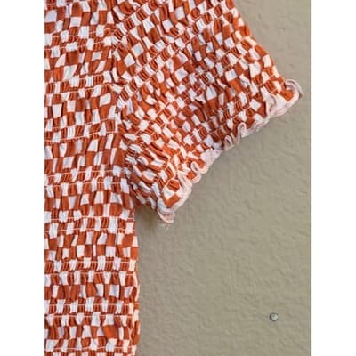 American Eagle Smocked Crop Top Women's Orange Stretch Short Sleeve Small NWT - Thumbnail 21