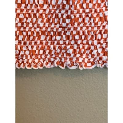 American Eagle Smocked Crop Top Women's Orange Stretch Short Sleeve Small NWT - Thumbnail 22