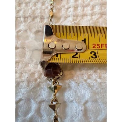 Gold Tone Garnet Gemstone Necklace Red Stone Link Chain Statement Jewelry - Thumbnail 12