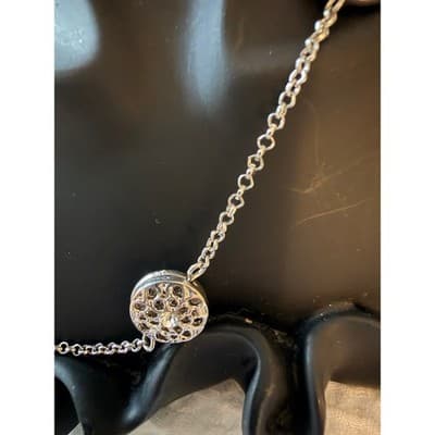 Silver Tone Station Necklace Rhinestone Medallion Chain Fashion Jewelry - Thumbnail 2