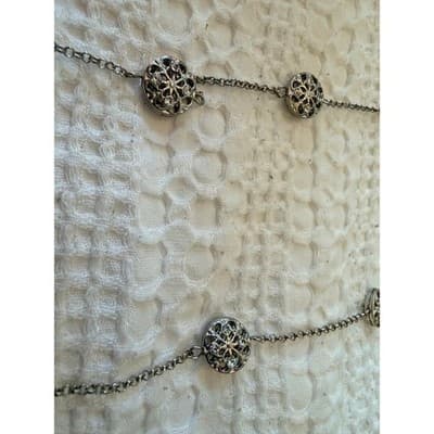 Silver Tone Station Necklace Rhinestone Medallion Chain Fashion Jewelry - Thumbnail 8