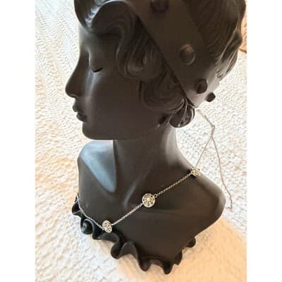 Silver Tone Station Necklace Rhinestone Medallion Chain Fashion Jewelry - Thumbnail 4