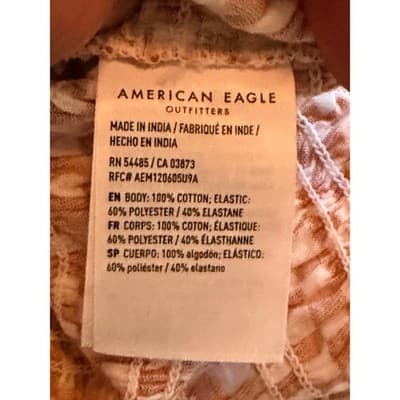 American Eagle Smocked Crop Top Women's Orange Stretch Short Sleeve Small NWT - Thumbnail 24