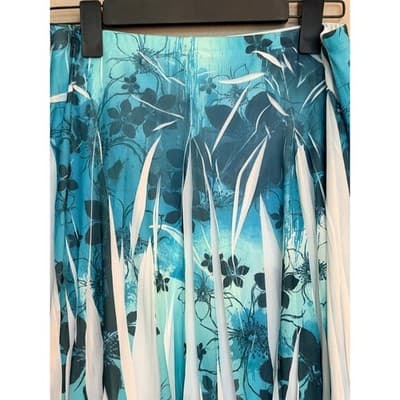 Studio Y Pleated Floral Print Asymmetric Hemline Midi Skirt Blue White Small - Thumbnail 22